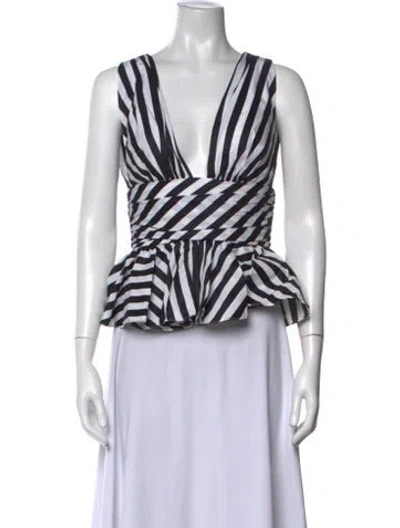 Pre-owned Caroline Constas Striped Plunge Neckline Blouse W/ Tags In Black/white