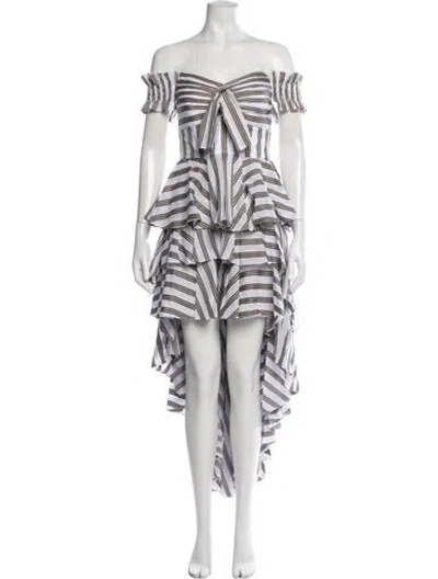 Pre-owned Caroline Constas Striped Ruffle Embellishment Skirt Set In White