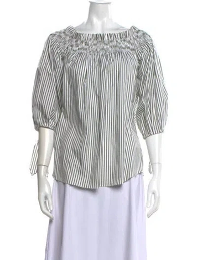 Pre-owned Caroline Constas Striped Scoop Neck Blouse In Blue