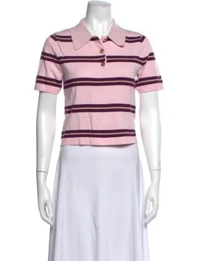 Pre-owned Caroline Constas Striped Short Sleeve Polo W/ Tags In Pink