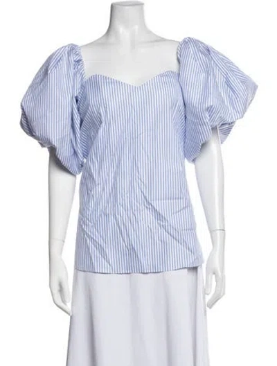 Pre-owned Caroline Constas Striped Square Neckline Blouse W/ Tags In Blue/white