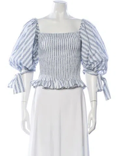 Pre-owned Caroline Constas Striped Square Neckline Blouse In White