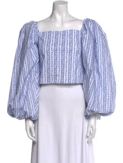 Pre-owned Caroline Constas Striped Square Neckline Crop Top In White