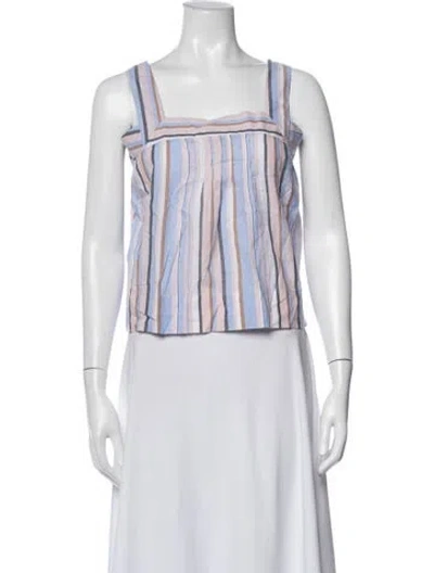 Pre-owned Caroline Constas Striped Square Neckline Top In Blue