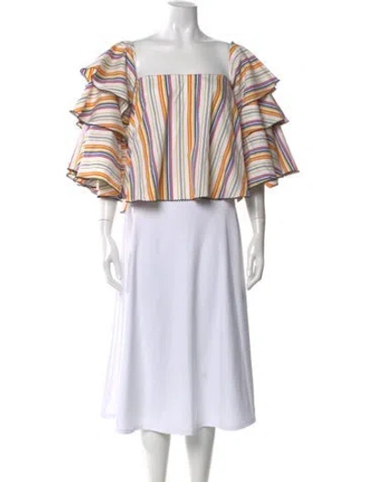 Pre-owned Caroline Constas Striped Square Neckline Top In Neutral