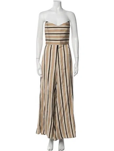 Pre-owned Caroline Constas Striped Strapless Jumpsuit In Neutral
