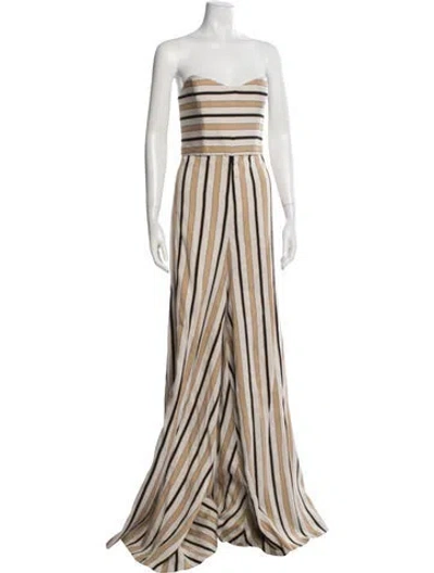 Pre-owned Caroline Constas Striped Strapless Jumpsuit In Neutral