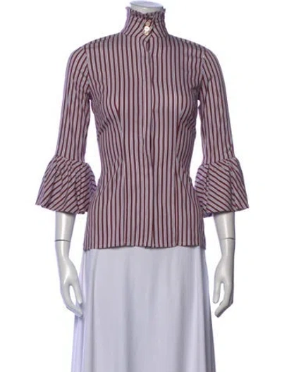 Pre-owned Caroline Constas Striped Three-quarter Sleeve Blouse In Burgundy