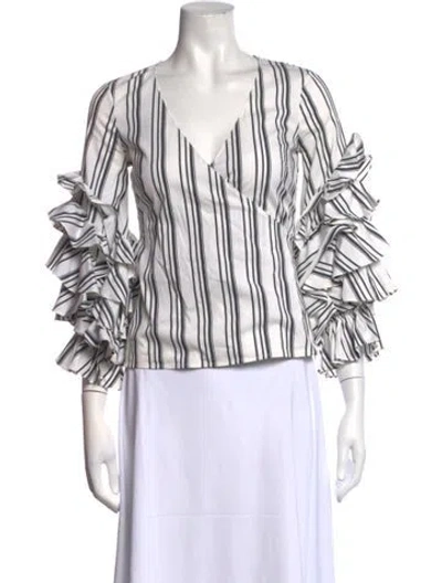 Pre-owned Caroline Constas Striped V-neck Blouse In Grey/white