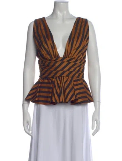 Pre-owned Caroline Constas Striped V-neck Blouse In Orange