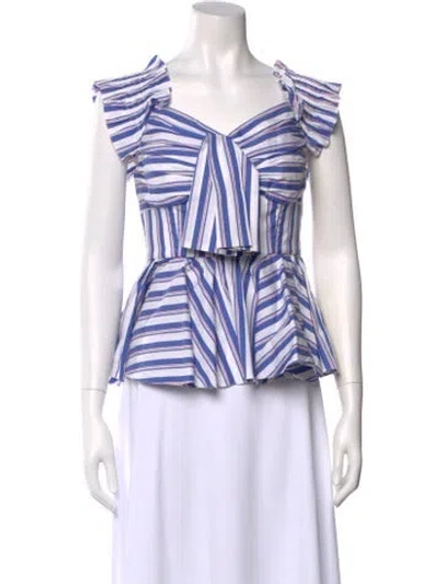 Pre-owned Caroline Constas Striped V-neck Blouse In White