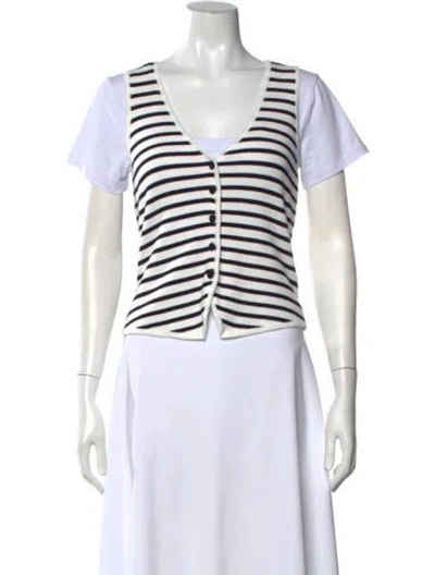 Pre-owned Caroline Constas Striped V-neck Button-up Top In White