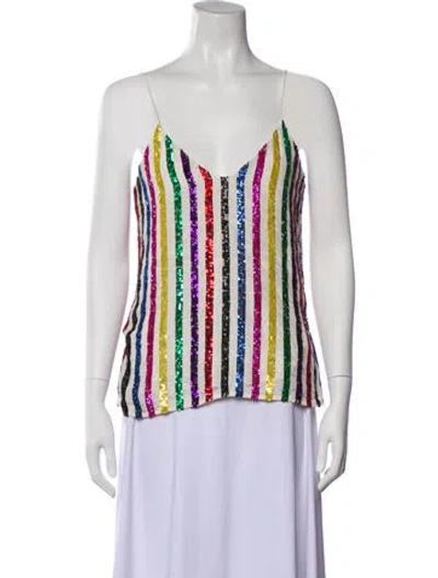 Pre-owned Caroline Constas Striped V-neck Top In Neutral