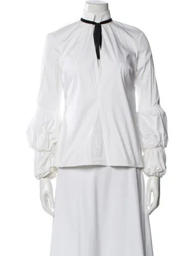 Pre-owned Caroline Constas Tie Neck Long Sleeve Blouse In White