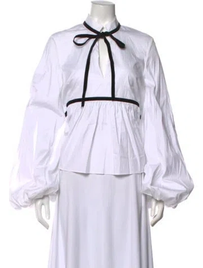 Pre-owned Caroline Constas Tie Neck Long Sleeve Blouse In White
