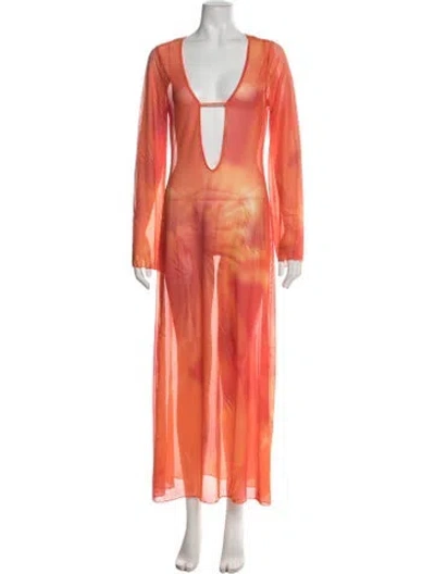 Pre-owned Caroline Constas Tie-dye Print Long Dress W/ Tags In Orange