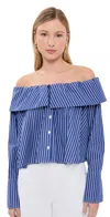 Caroline Constas Tina Top Blue/white Stripe In Multi