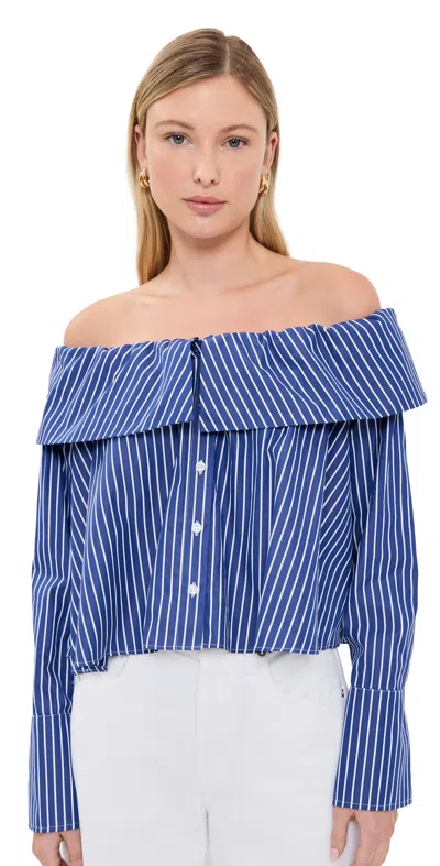 Caroline Constas Tina Top Blue/white Stripe In Multi