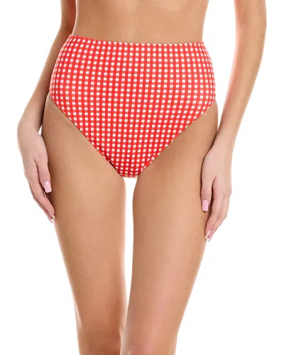 Caroline Constas Veda Gingham High-waisted Bikini Bottoms In Red