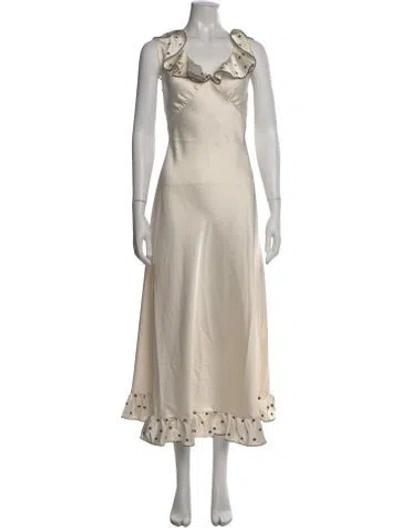 Pre-owned Caroline Constas V-neck Long Dress W/ Tags In Neutral