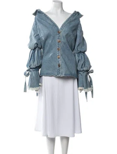 Pre-owned Caroline Constas V-neck Long Sleeve Blouse In Blue