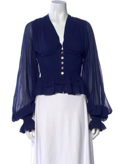 Pre-owned Caroline Constas V-neck Long Sleeve Blouse In Blue