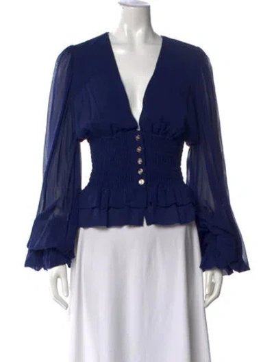 Pre-owned Caroline Constas V-neck Long Sleeve Blouse In Blue