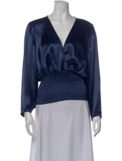 Pre-owned Caroline Constas V-neck Long Sleeve Blouse In Blue