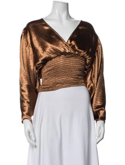 Pre-owned Caroline Constas V-neck Long Sleeve Blouse In Brown