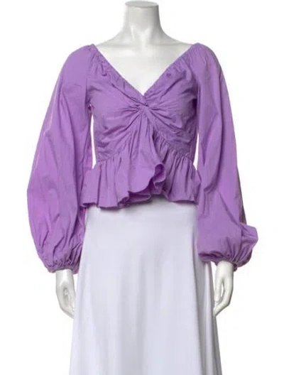 Pre-owned Caroline Constas V-neck Long Sleeve Blouse In Purple