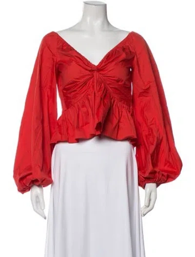 Pre-owned Caroline Constas V-neck Long Sleeve Blouse In Red