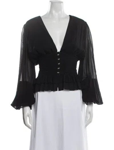 Pre-owned Caroline Constas V-neck Long Sleeve Blouse W/ Tags In Black