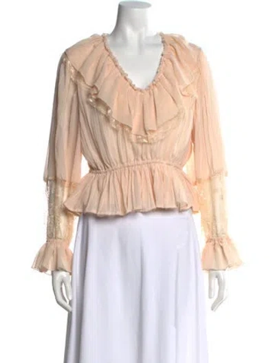 Pre-owned Caroline Constas V-neck Long Sleeve Blouse W/ Tags In Pink