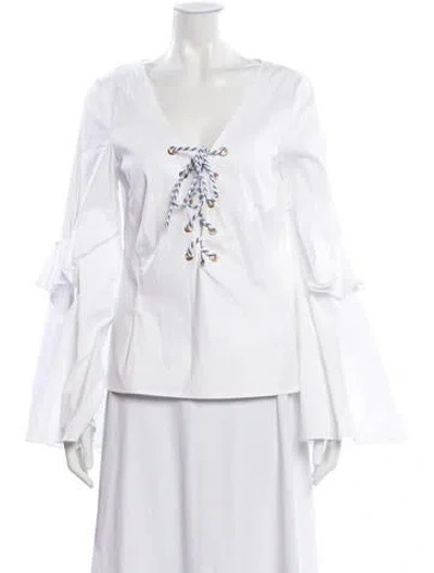 Pre-owned Caroline Constas V-neck Long Sleeve Blouse In White