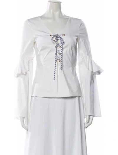 Pre-owned Caroline Constas V-neck Long Sleeve Blouse In White