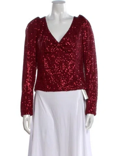 Pre-owned Caroline Constas V-neck Long Sleeve Top W/ Tags In Red