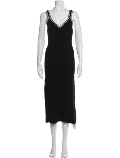 Pre-owned Caroline Constas V-neck Midi Length Dress In Black