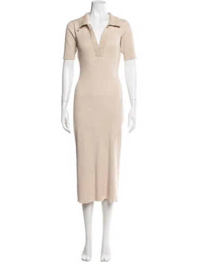 Pre-owned Caroline Constas V-neck Midi Length Dress In Neutral
