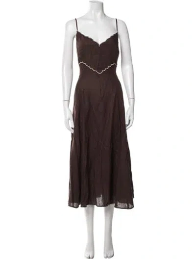 Pre-owned Caroline Constas V-neck Midi Length Dress W/ Tags In Brown