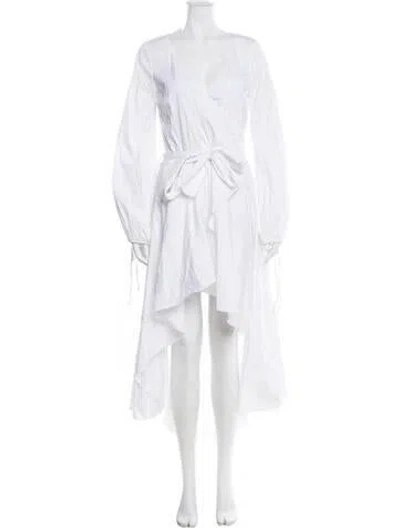 Pre-owned Caroline Constas V-neck Midi Length Dress In White