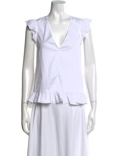 Pre-owned Caroline Constas V-neck Short Sleeve Blouse W/ Tags In White