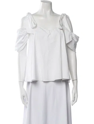 Pre-owned Caroline Constas V-neck Short Sleeve Blouse In White