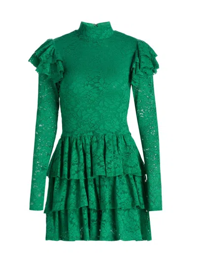 Caroline Constas Women's Emily Ruffled Lace Long-sleeve Minidress In Green