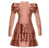 Caroline Constas Women Emily Stretch Lace Layered Cork Mini Dress In Pink