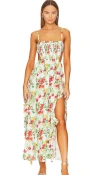 CAROLINE CONSTAS WOMEN MARGO CUT-OUT DRESS GOWN YELLOW RED BLANC FLORAL