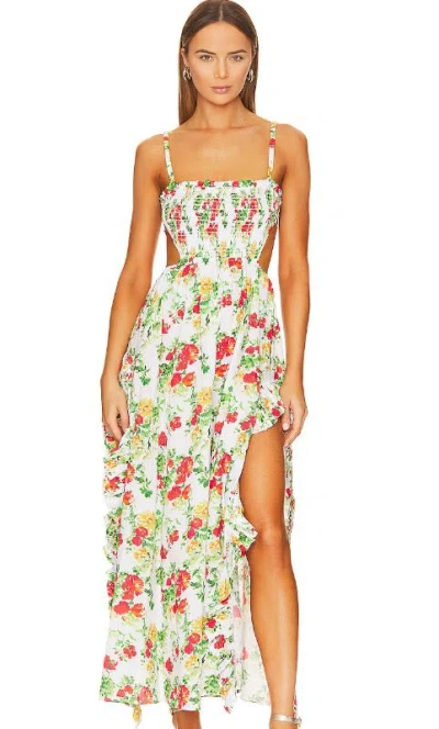 Caroline Constas Margo Dress In Yellow Red Blanc Floral In White