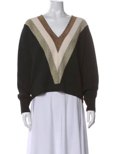 Pre-owned Caroline Constas Wool Striped Sweater In Black