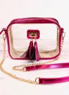 Caroline Hill Addison Clear Crossbody Bag With Tassel In Metallic Fuchsia In Multi