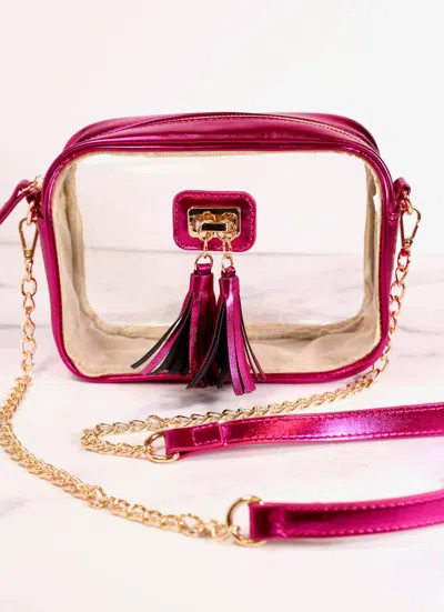 Caroline Hill Addison Clear Crossbody Bag With Tassel In Metallic Fuchsia In Multi