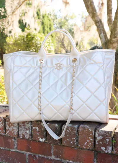 Caroline Hill Melissa Tote In Pearl Quilted Ld